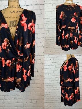 Honey Punch Flower Print Deep V Crossfront Romper